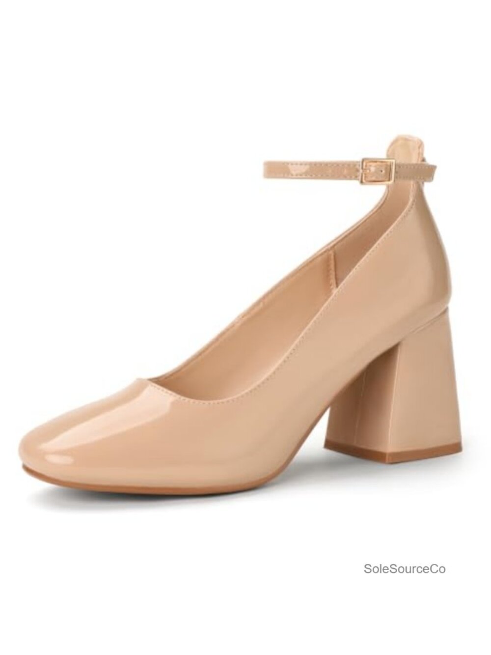 IDIFU Women's Chunky Low Block Heels Closed Toe Square Toe Ankle Strap Pumps